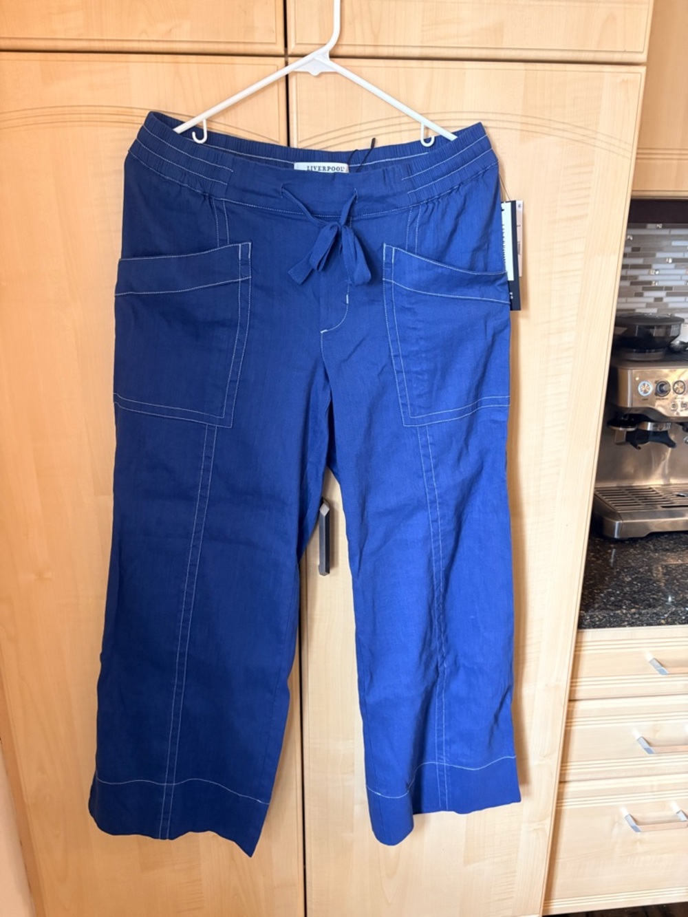NWT-Liverpool Blue Wide-Leg Drawstring Pants with Patch Pockets